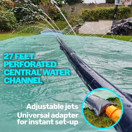 TEAM MAGNUS Slip and Slide - Central Sprinkler and XL Crash pad for Backyard Races (31ft)